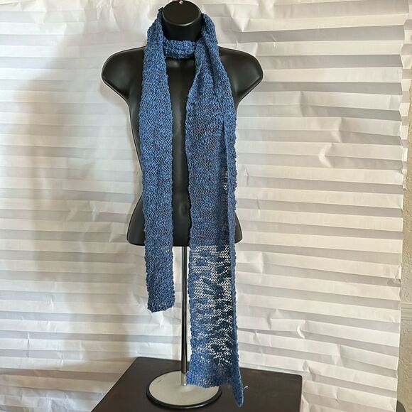 Women's Blue Knitted Wrap Around Scarf Winter Soft Cozy Unbranded Fashion Accent - Picture 1 of 2
